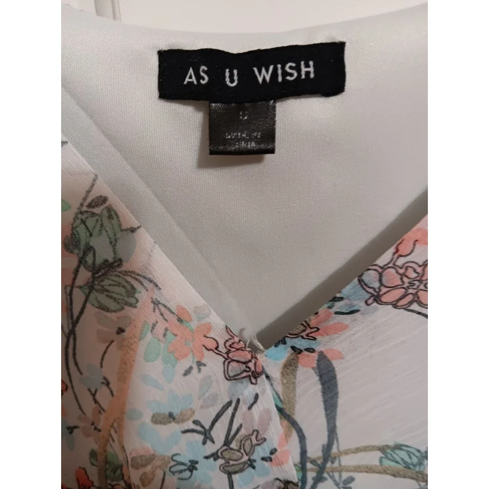 AS U WISH White & Pink Floral Faux Wrap Dress Size S